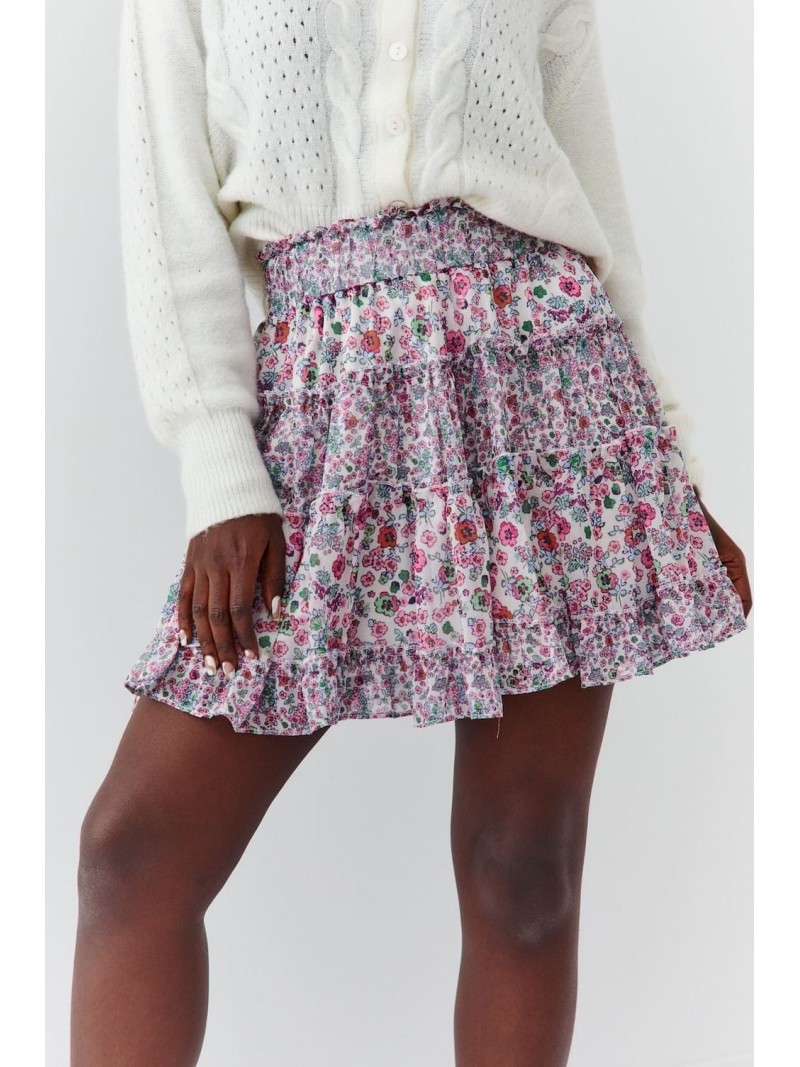 Chiffon mini skirt with flowers, cream, 04005 - Online store - Boutique